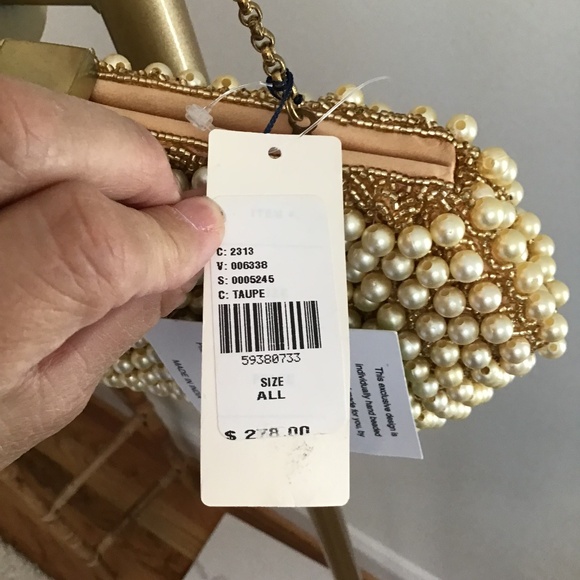 Santi Gemelli Clutch Pearl with Taupe Silk with brass strap - Picture 12 of 16